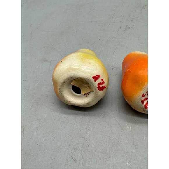 Vintage Pear-Shaped Ceramic Salt Pepper Shakers Hand Painted Yellow Orange READ - Picture 8 of 8
